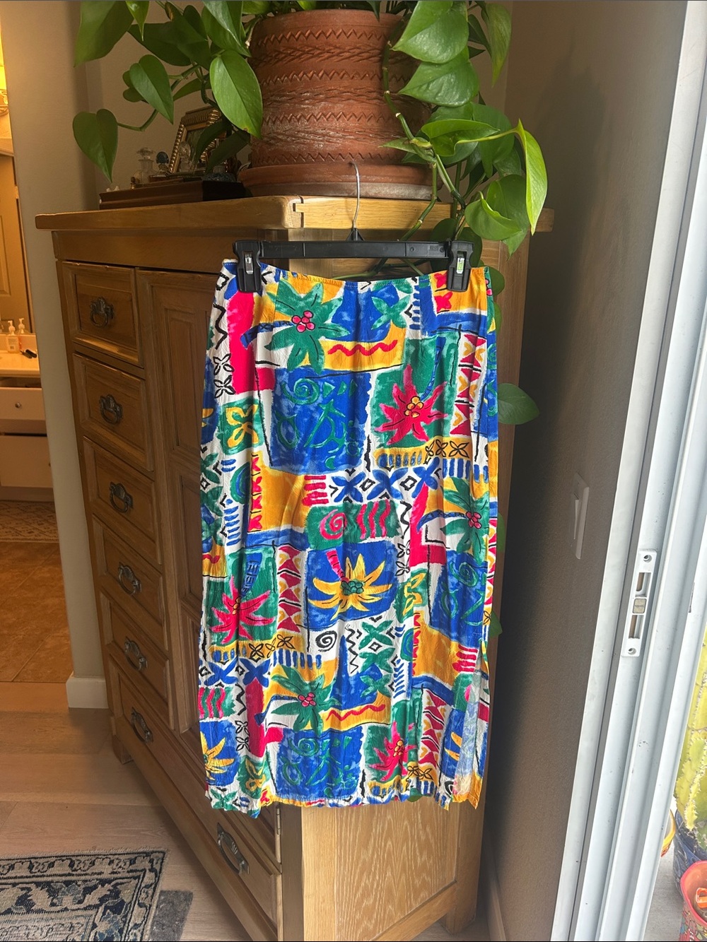 Colorful Abstract Print Midi Skirt - Multicolor